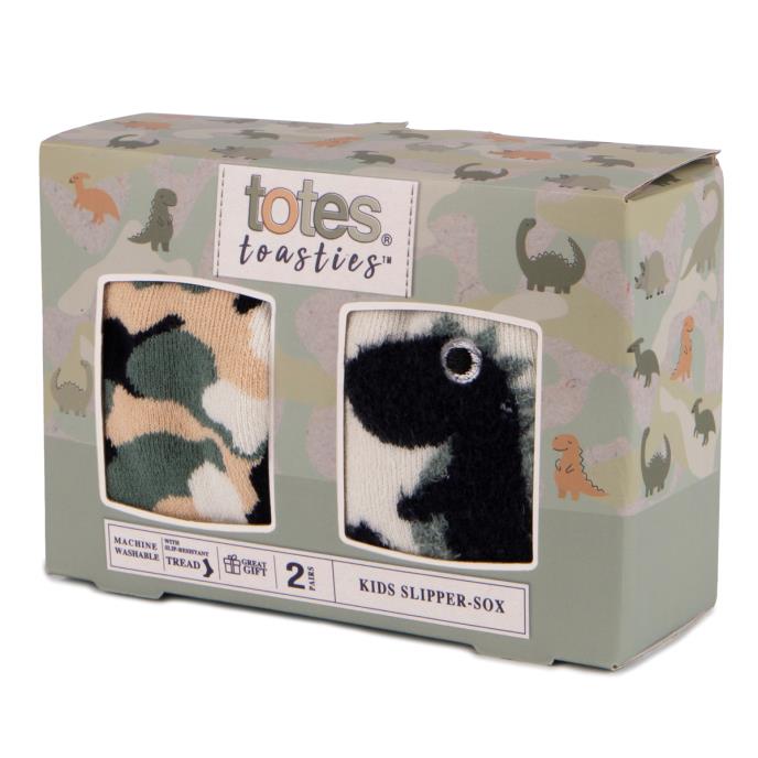 totes toasties® Childrens Original Slipper-Sox (Twin Pack) Dino / Camo Extra Image 1